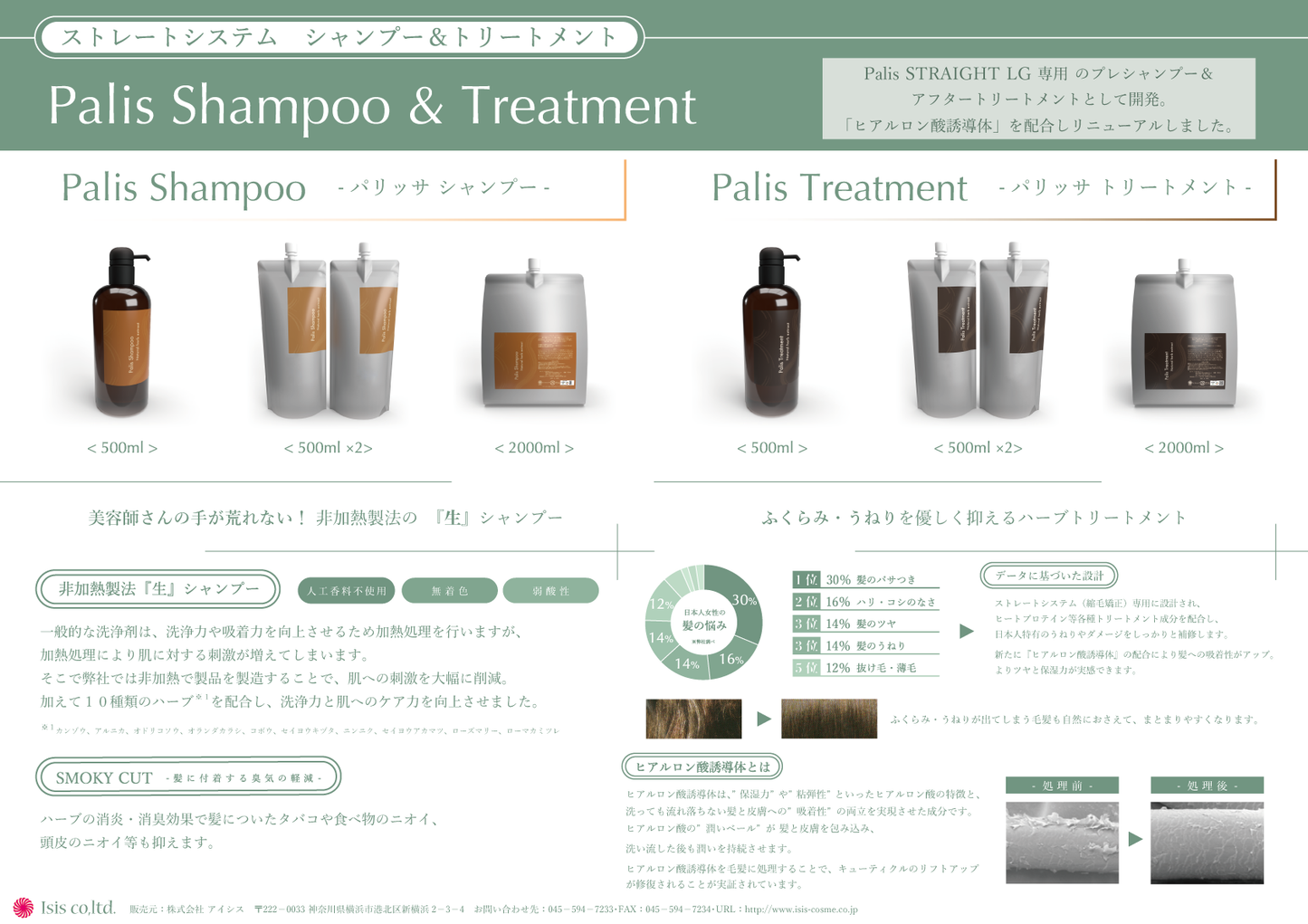 【isis】Palis Natural herb extract〈Shampoo〉(パリッサシャンプー) 500ml×２ リフィル